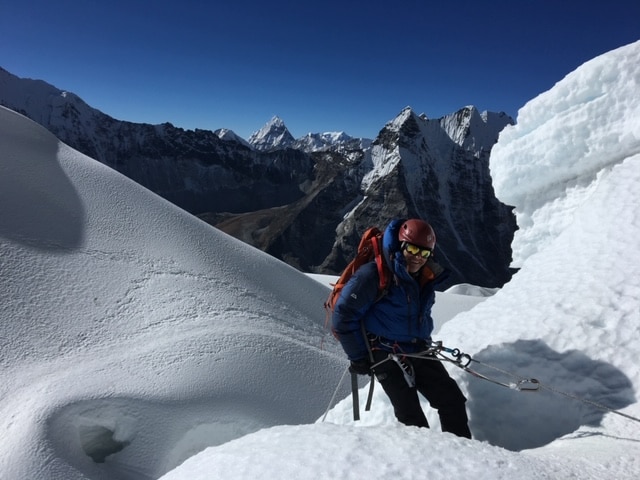 Rappelling on the Island Peak Glacier