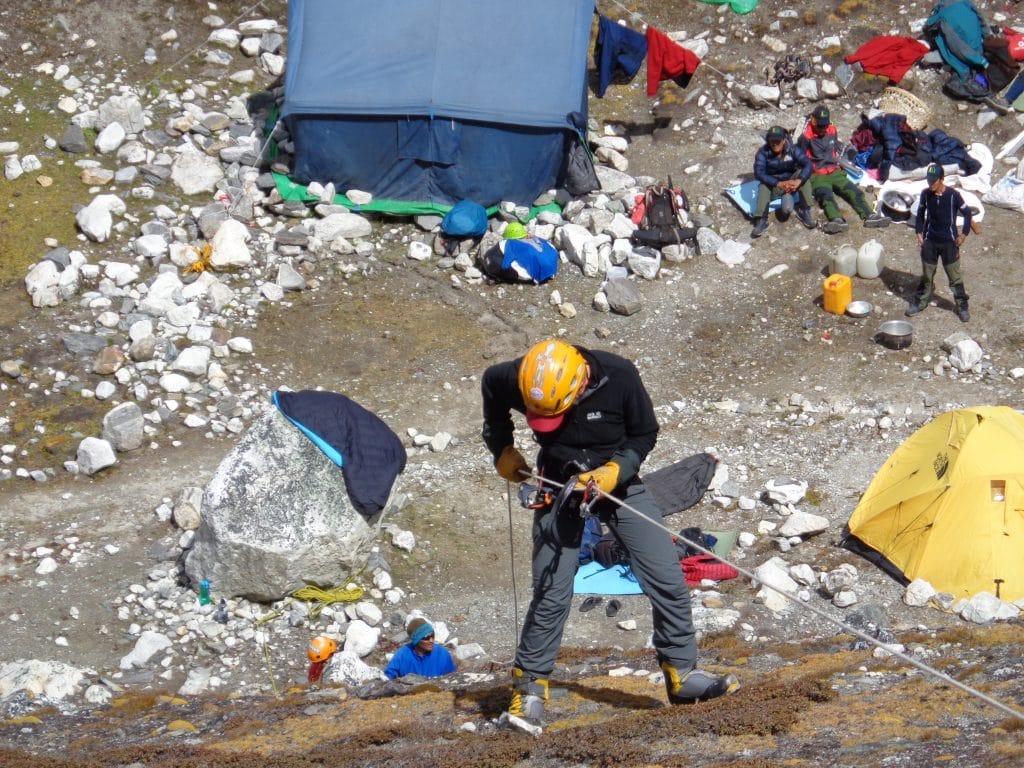 Abseiling in Island peak base camp