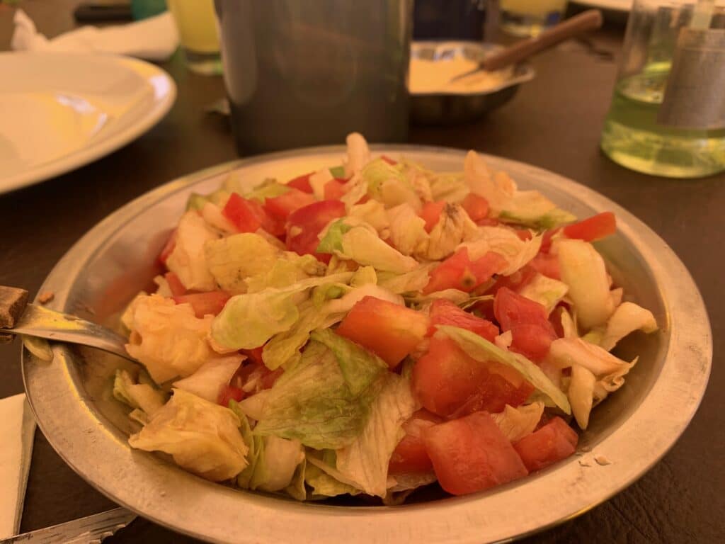 Salad served at Aconcagua Base Camp
