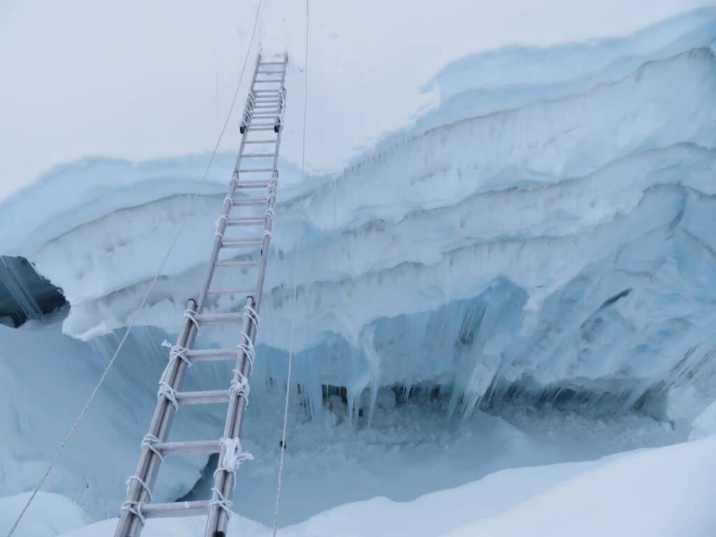 Ladder crossing on Island Peak
